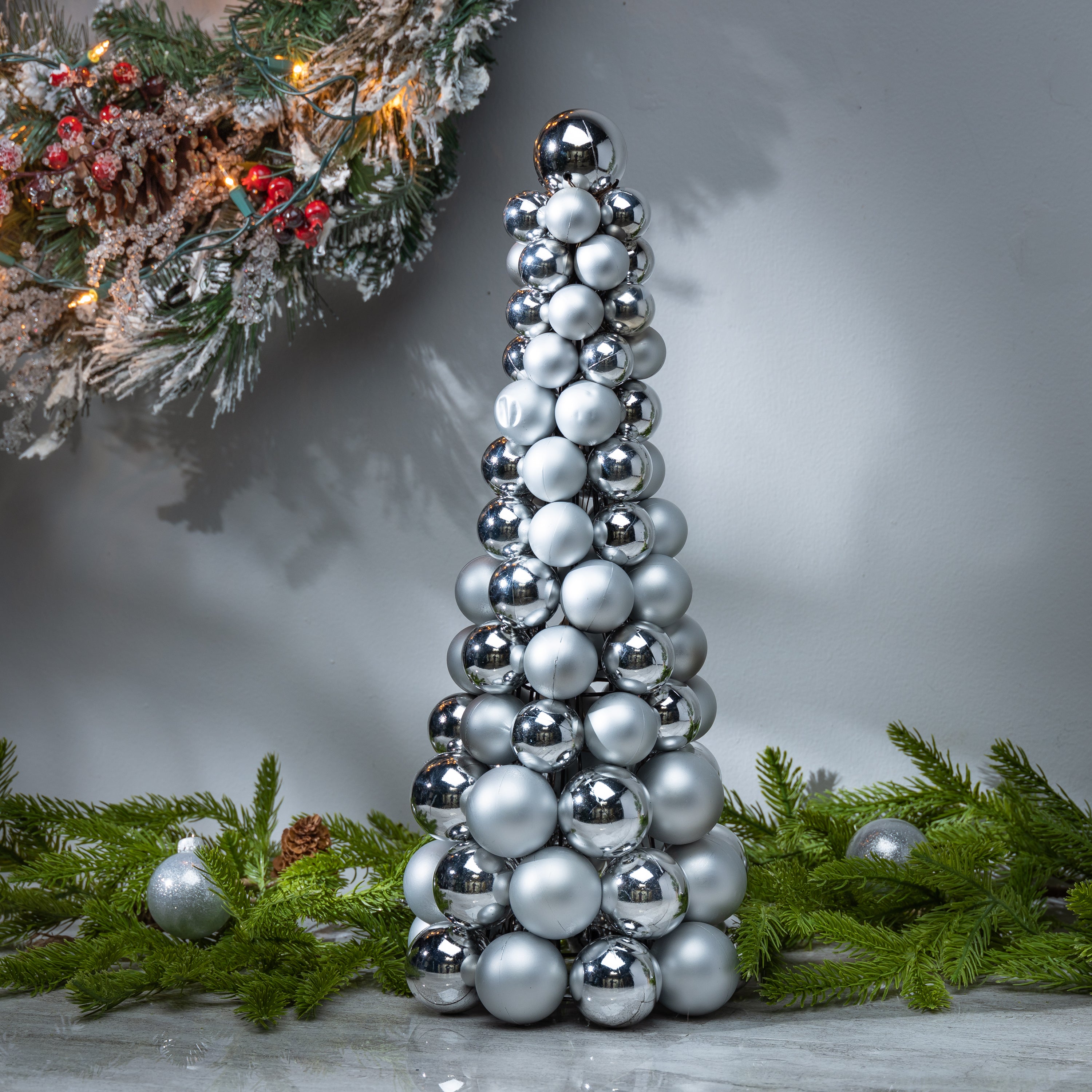 18 in Tall Silver Christmas Holiday Ornament Cone Tree Decor